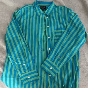 J Crew classic blue and green striped button down. Size 12.